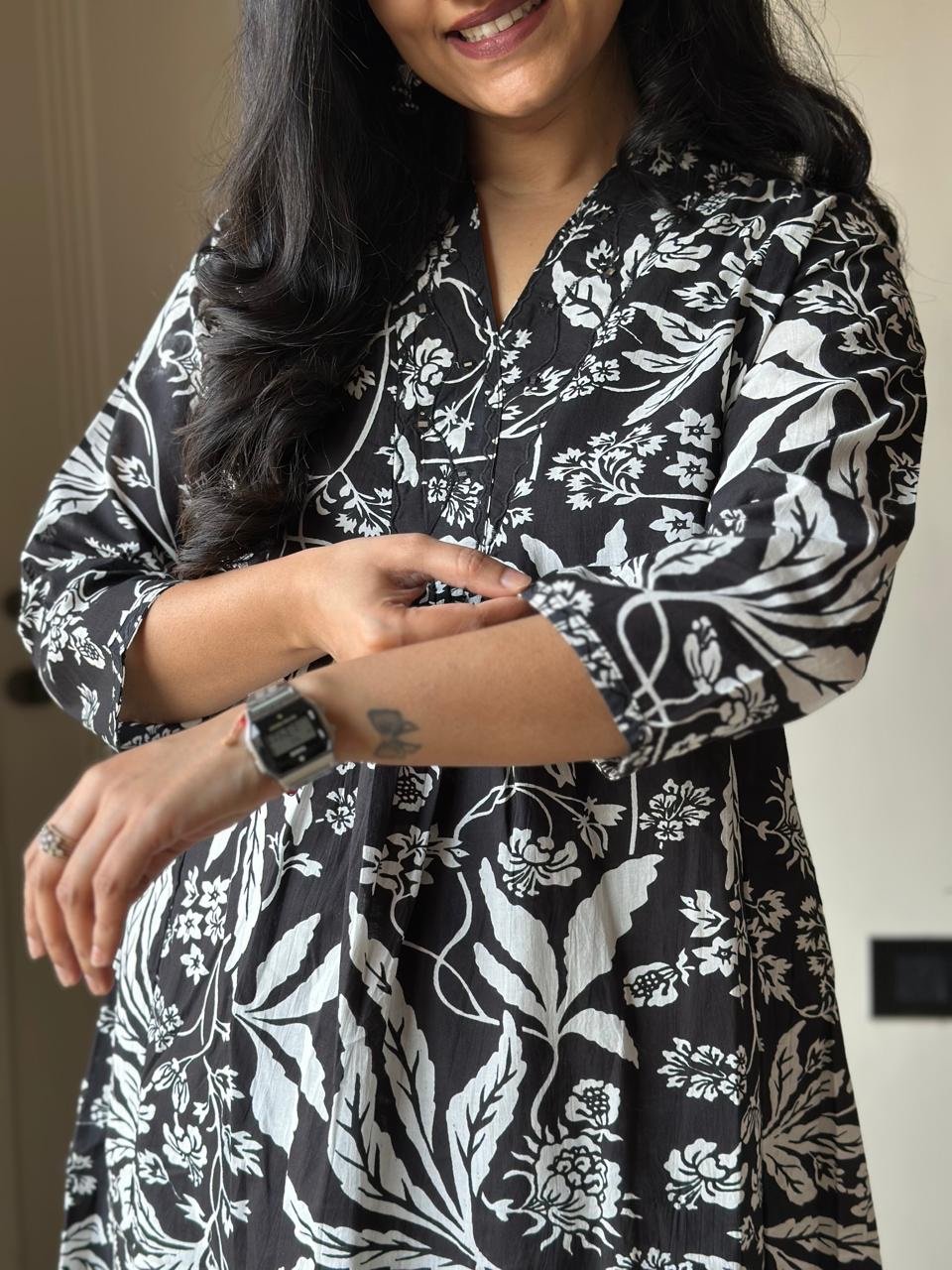 Sirsa Cotton Coord Set- BandW Florals