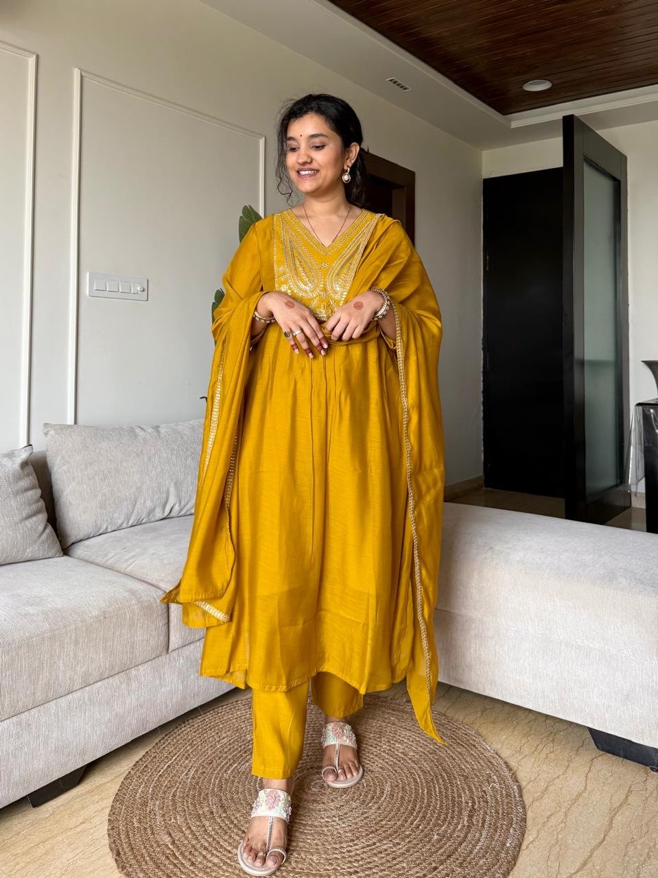 Saavra Mul Chanderi Luxe Set- Mustard