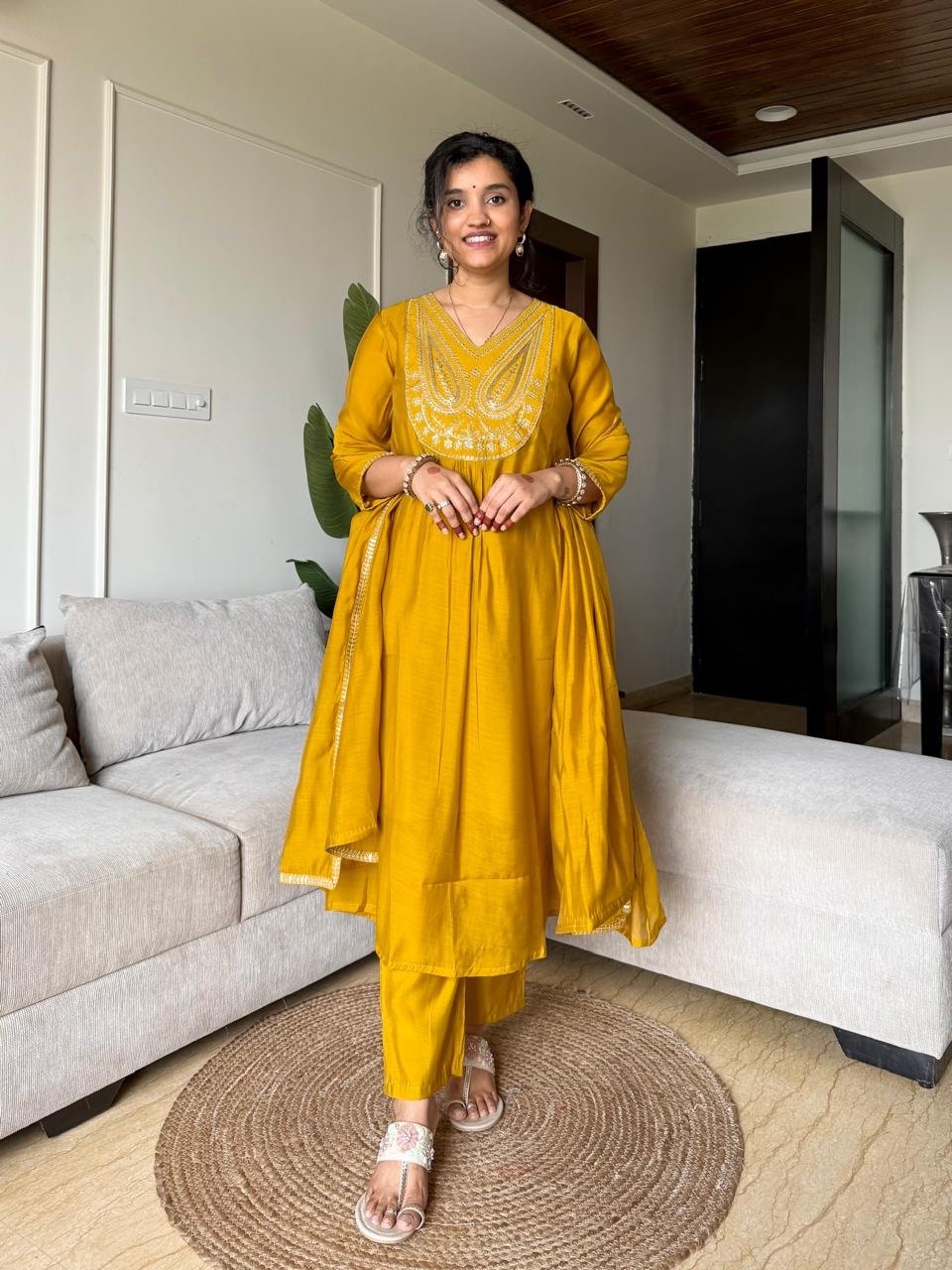 Saavra Mul Chanderi Luxe Set- Mustard