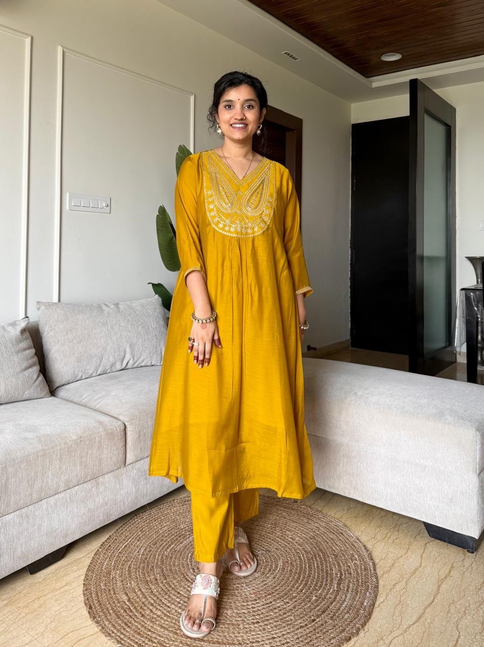 Saavra Mul Chanderi Luxe Set- Mustard