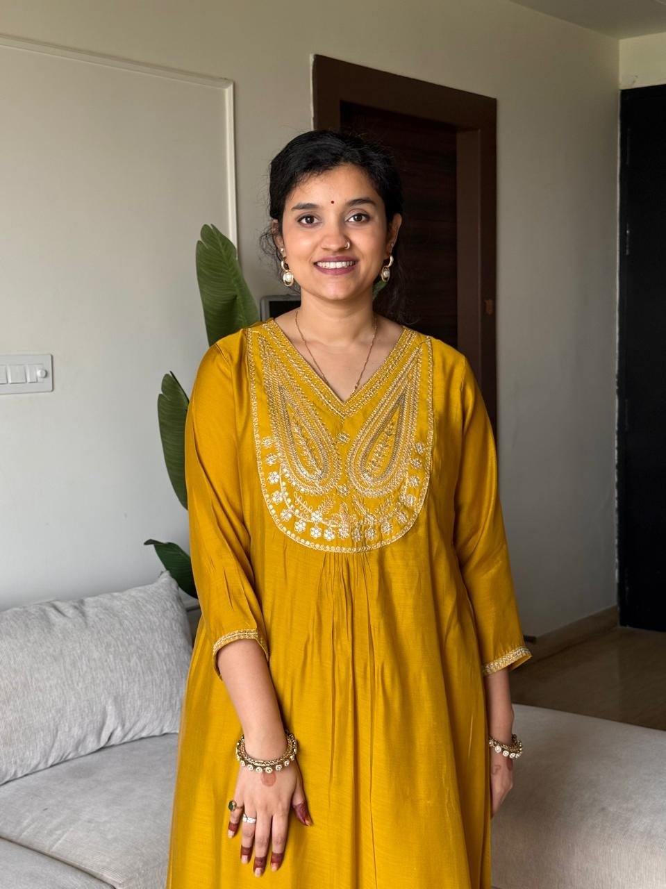 Saavra Mul Chanderi Luxe Set- Mustard