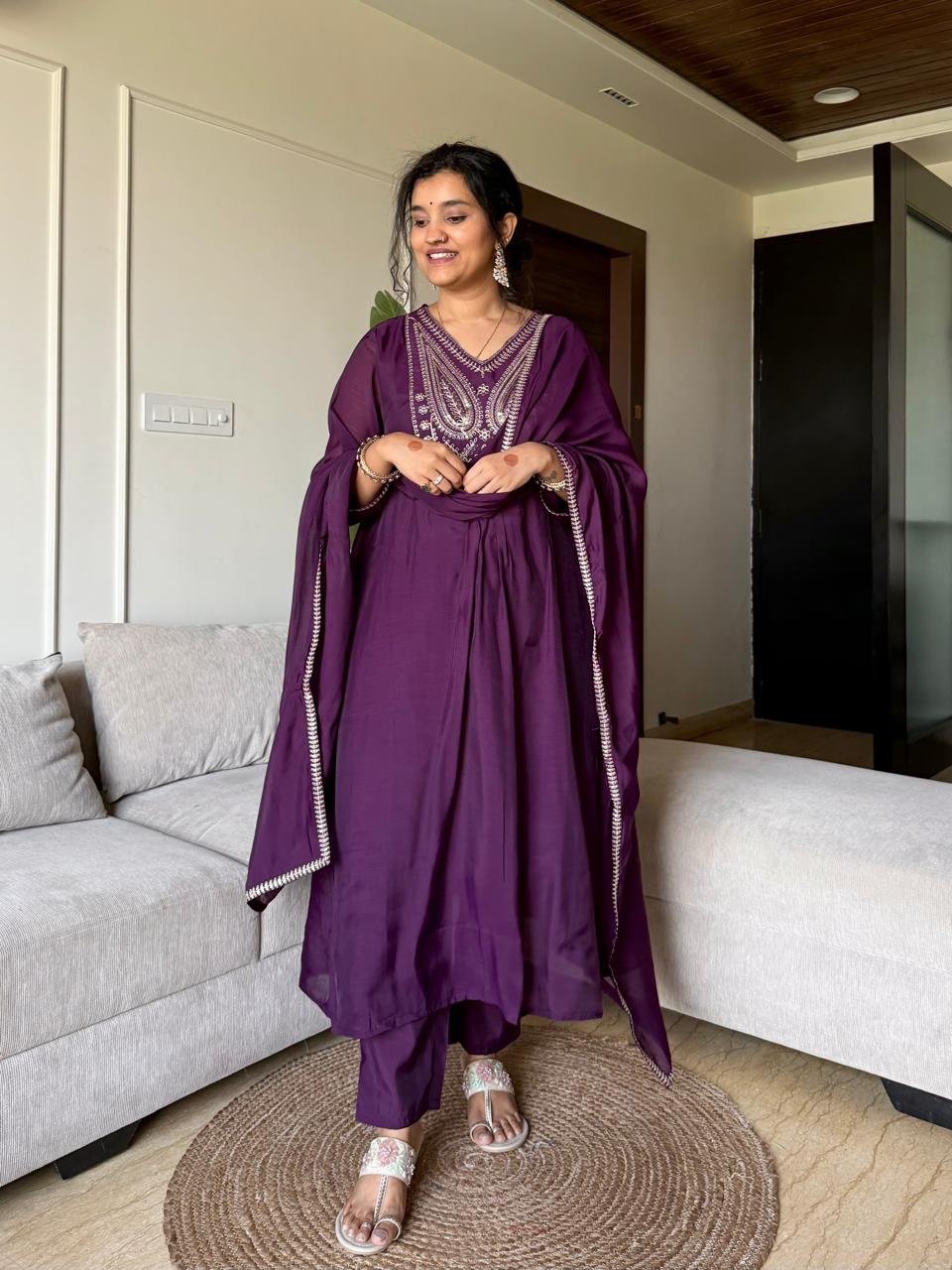 Saavra Mul Chanderi Luxe Set- Violet
