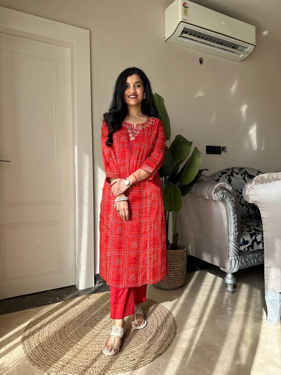 Sugandha Red Bandhej Cotton Set