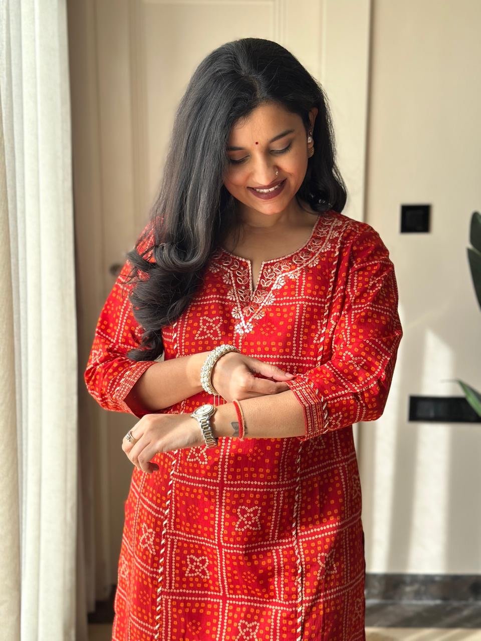 Sugandha Red Bandhej Cotton Set