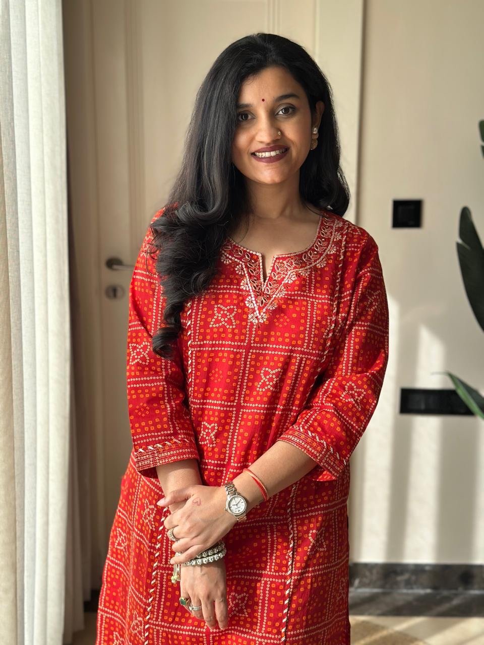 Sugandha Red Bandhej Cotton Set