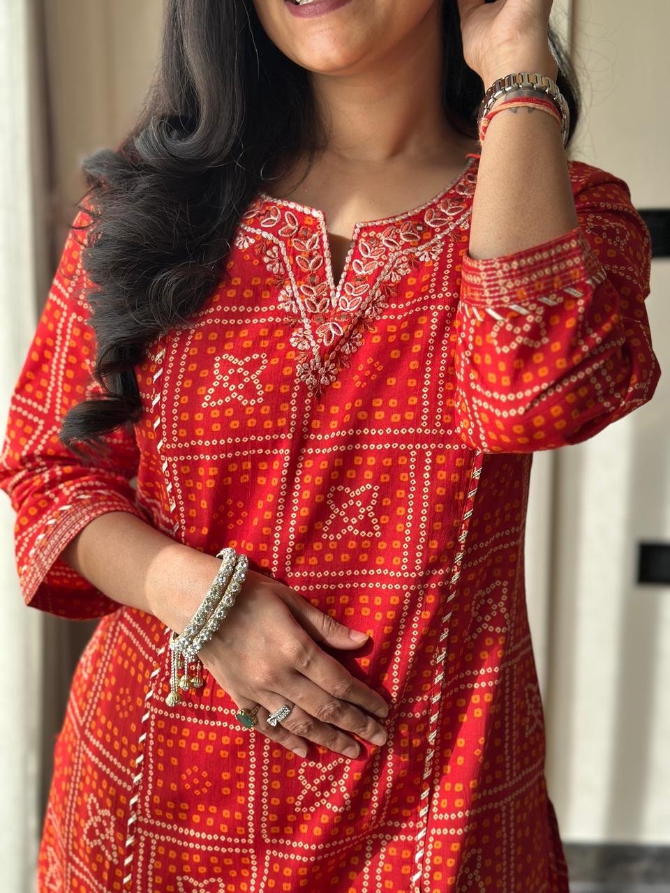 Sugandha Red Bandhej Cotton Set