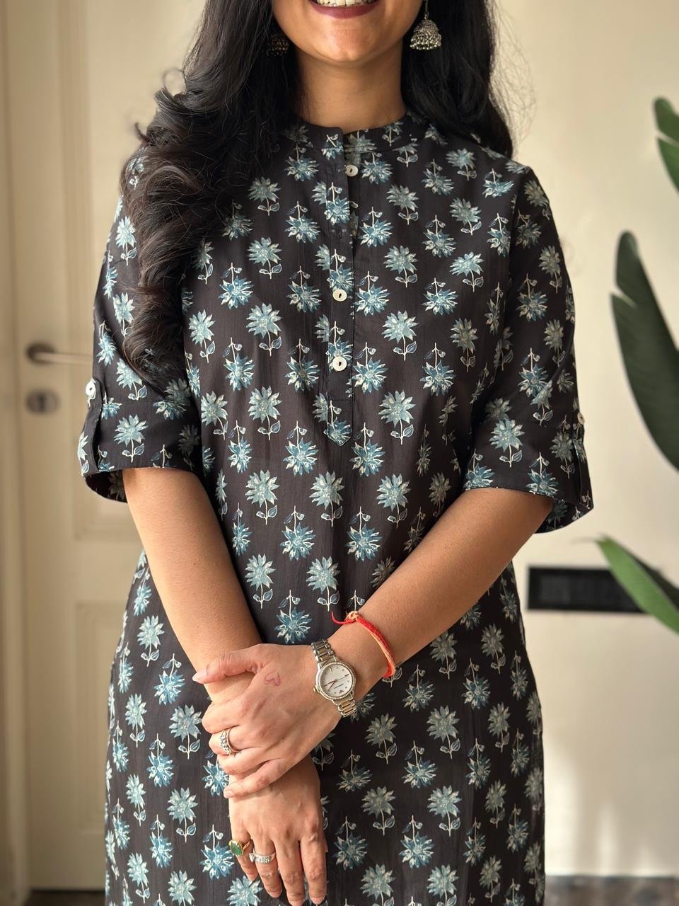 Weekend Cotton Kurta- Black Blue Booti