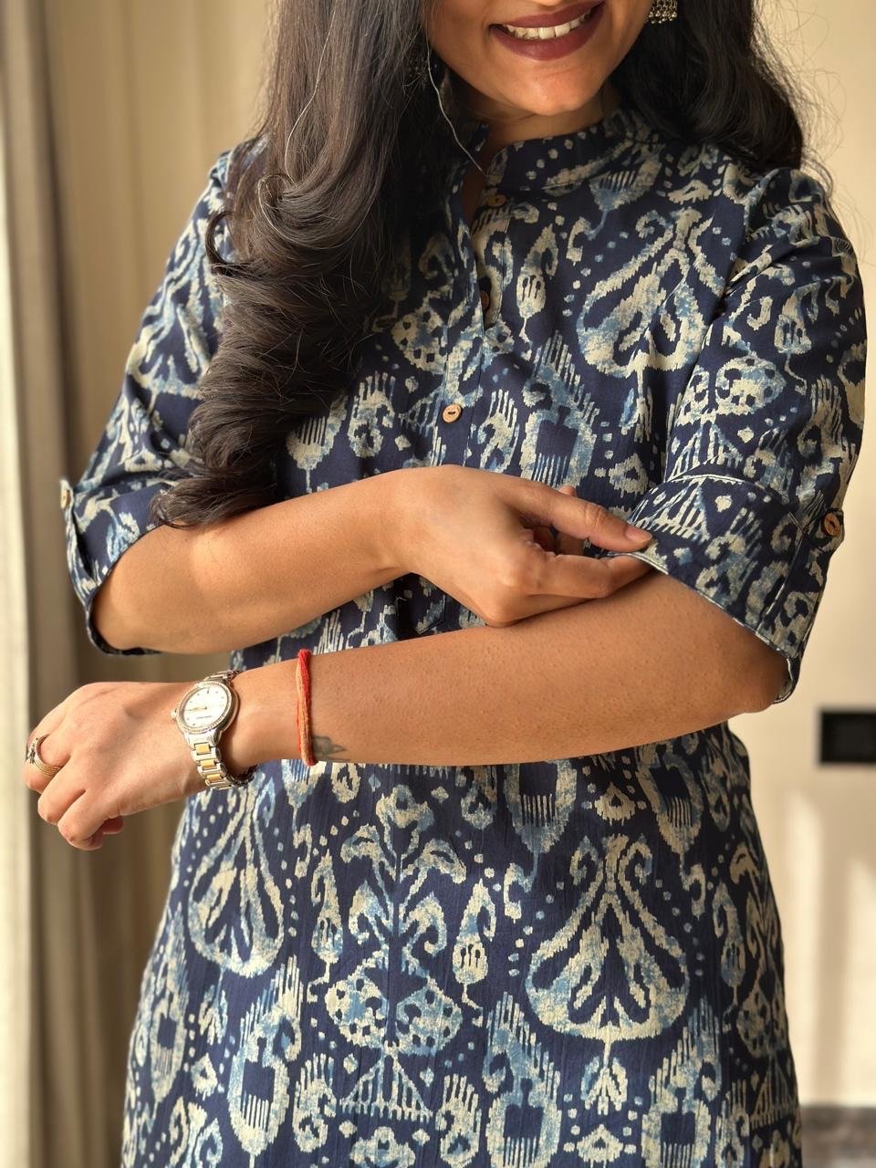 Weekend Cotton Kurta- Indigo Pattern