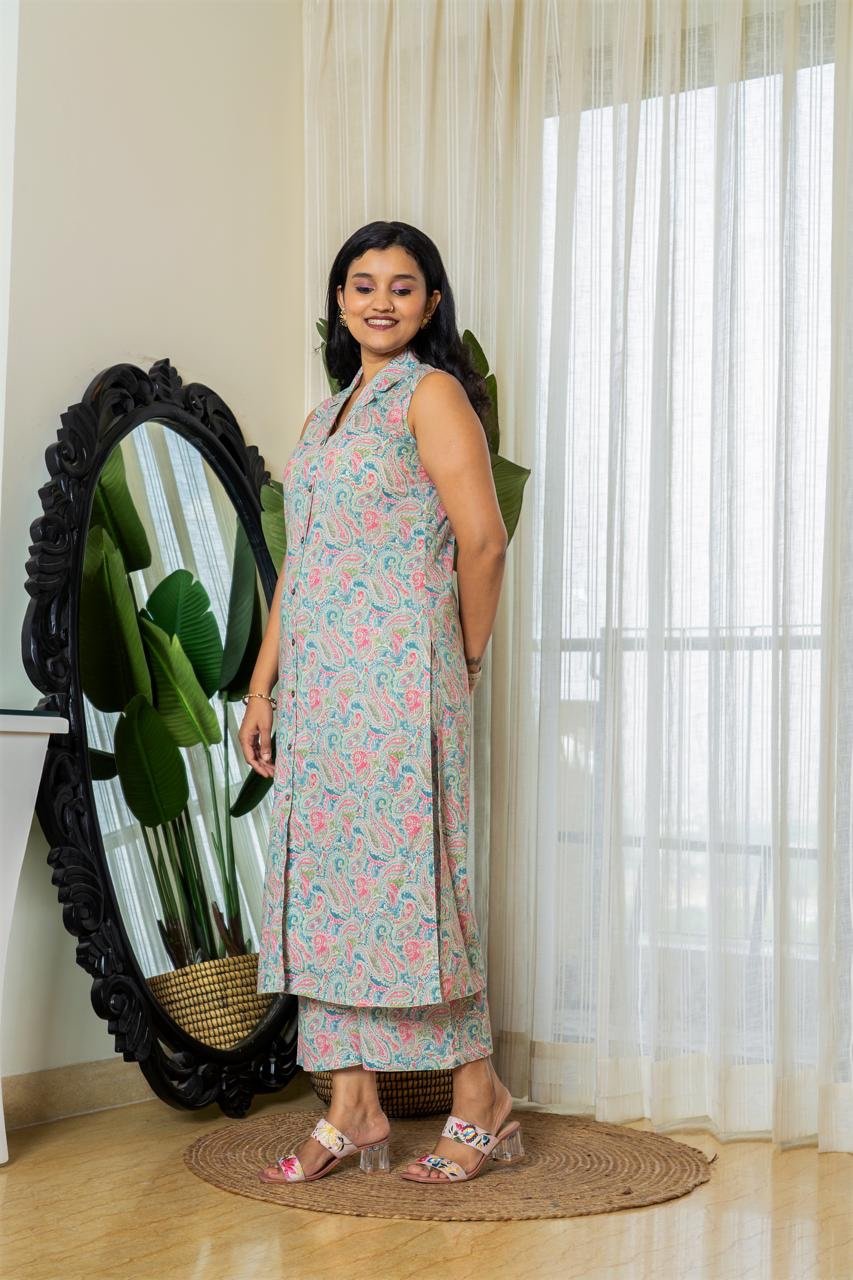 Sleeveless Coord Set- Pastel Paisley
