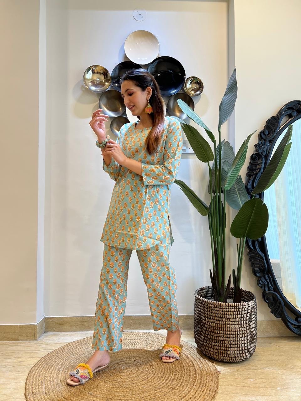 Cotton Lounge Set- L Green Booti