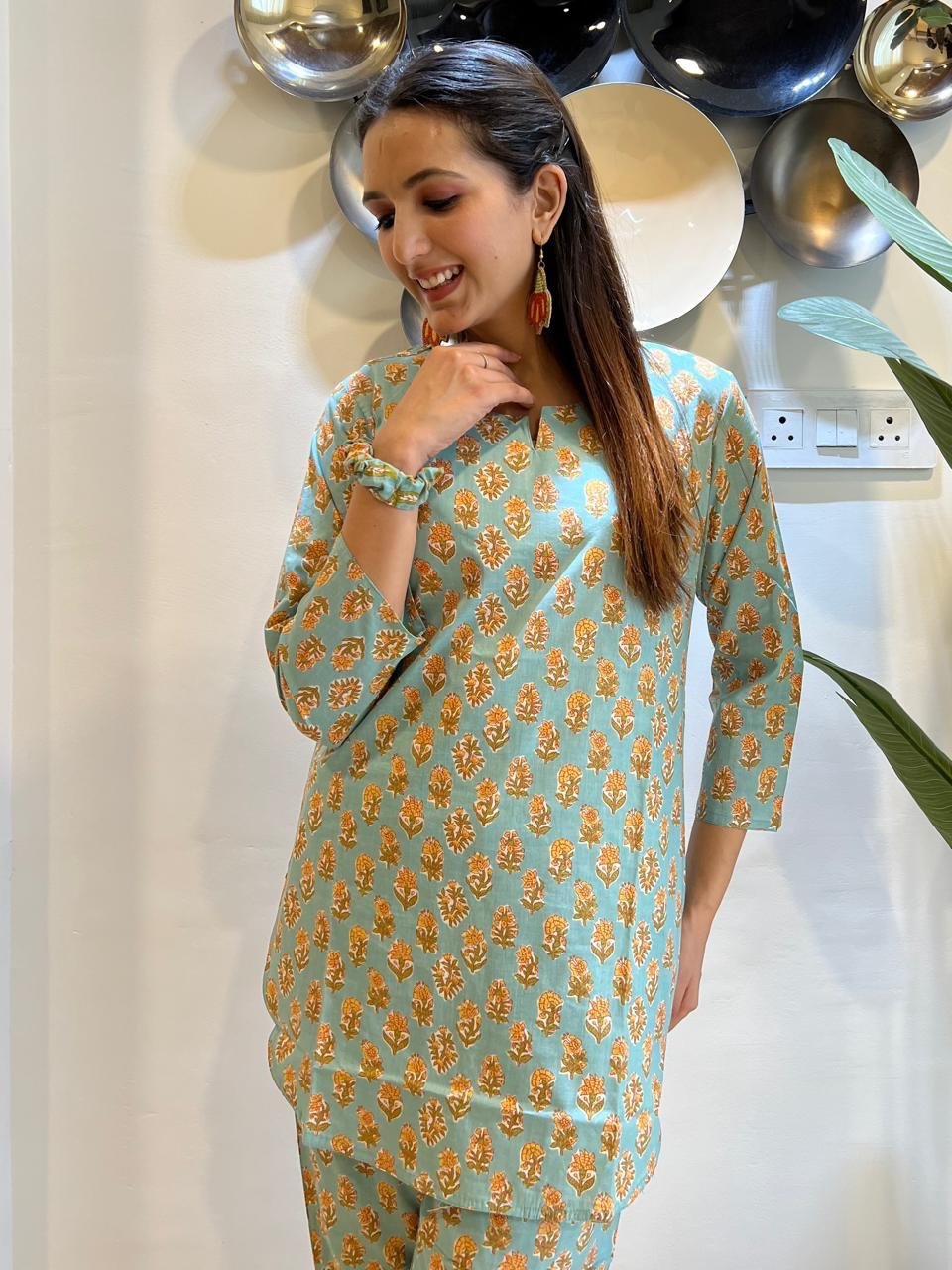 Cotton Lounge Set- L Green Booti
