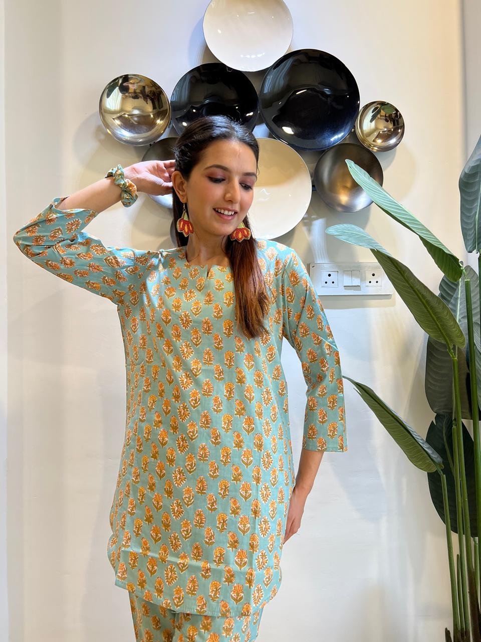 Cotton Lounge Set- L Green Booti