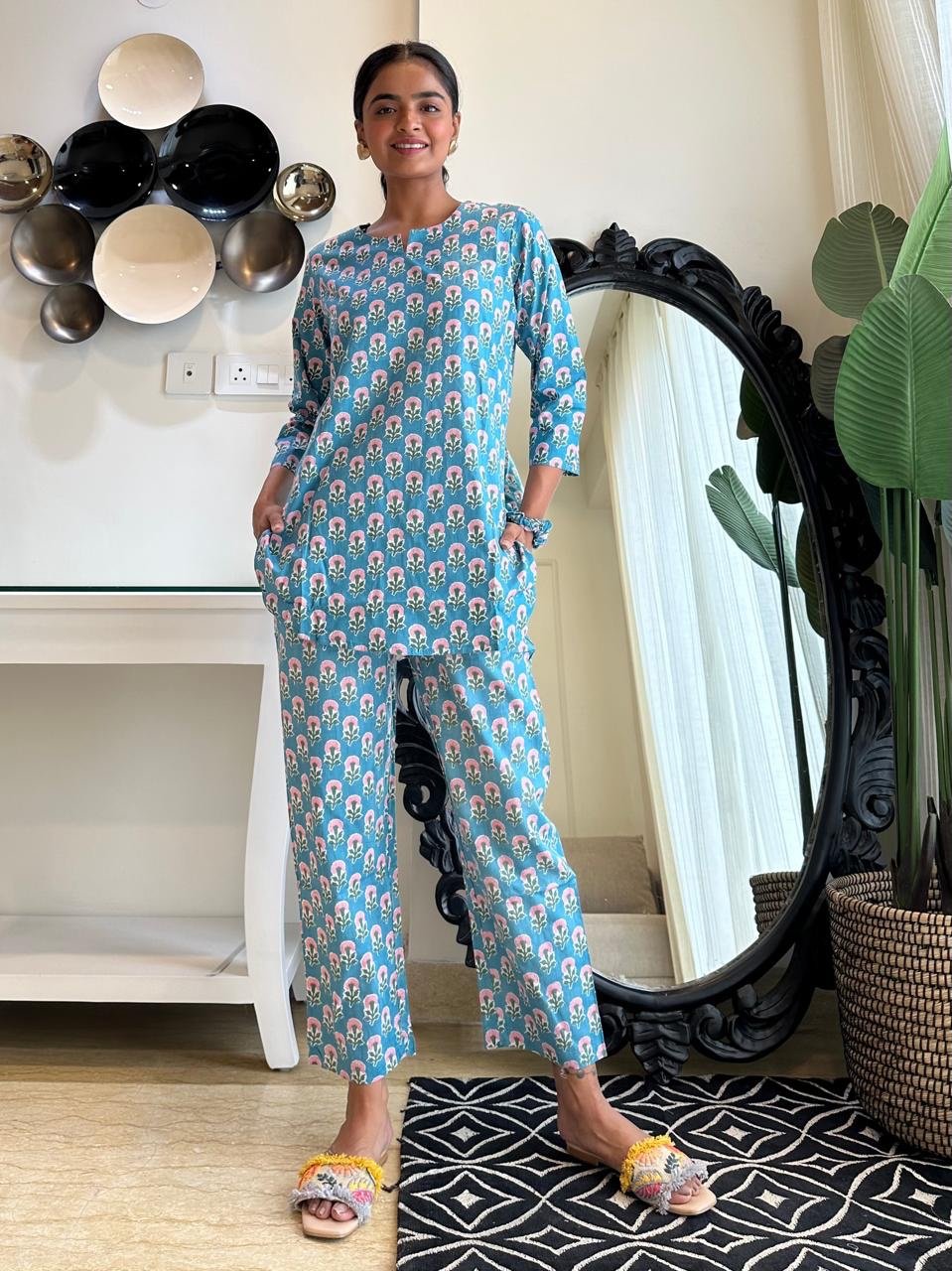 Cotton Lounge Set- D Blue Booti
