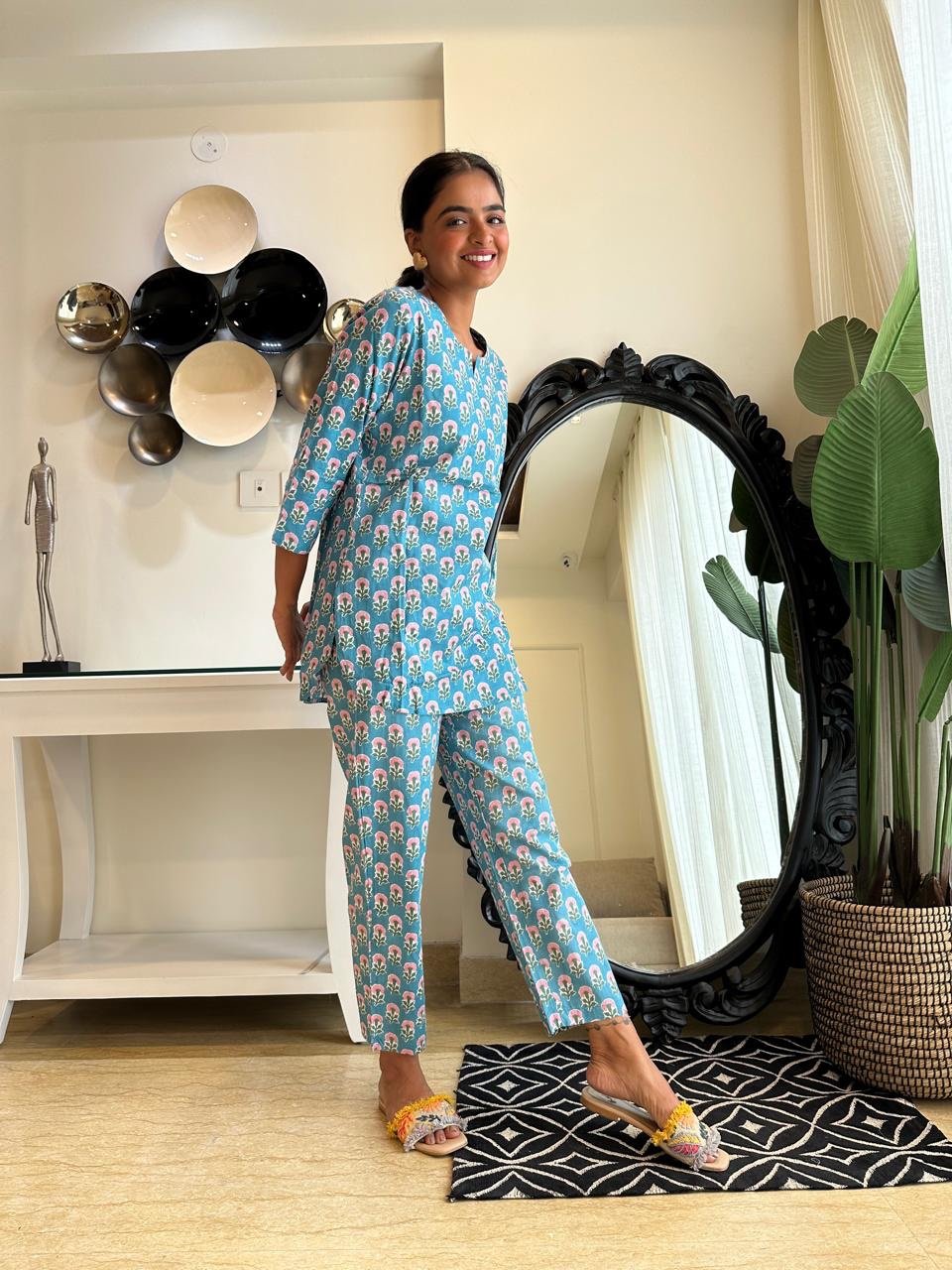 Cotton Lounge Set- D Blue Booti