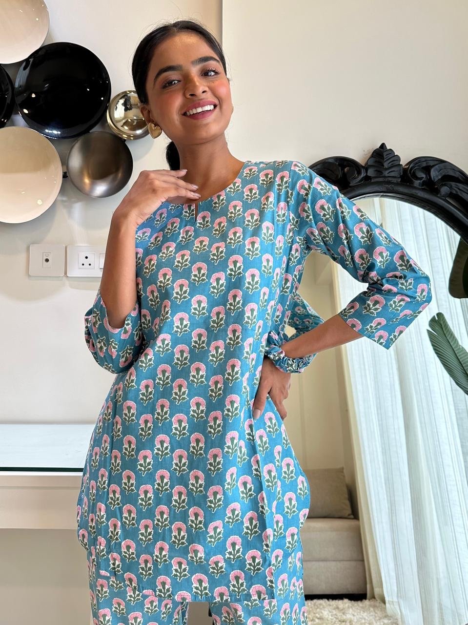 Cotton Lounge Set- D Blue Booti