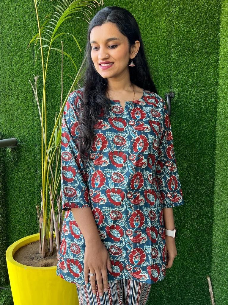 Cotton Lounge Set- Blue Red