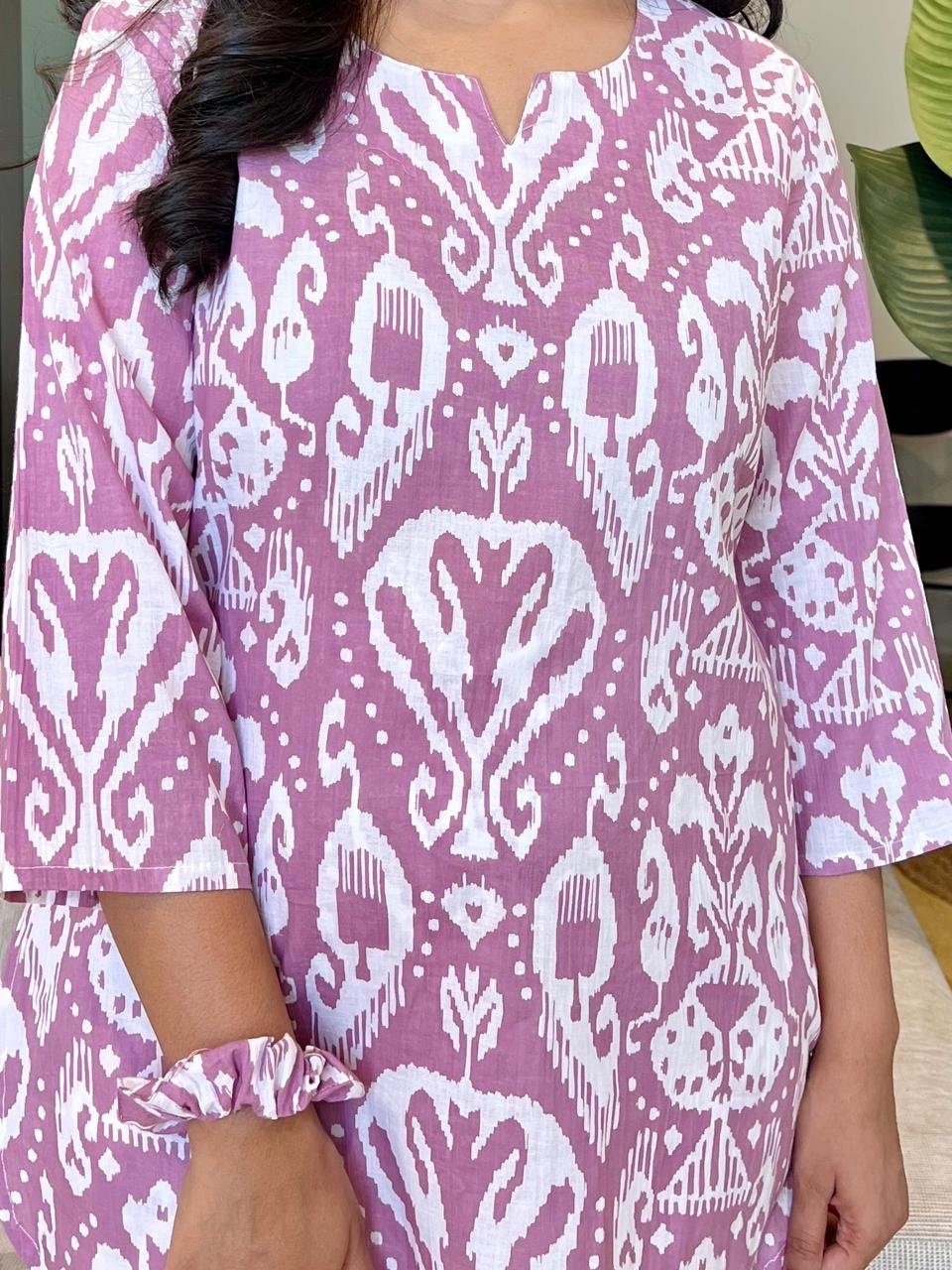 Cotton Lounge Set- Pink Ikkat