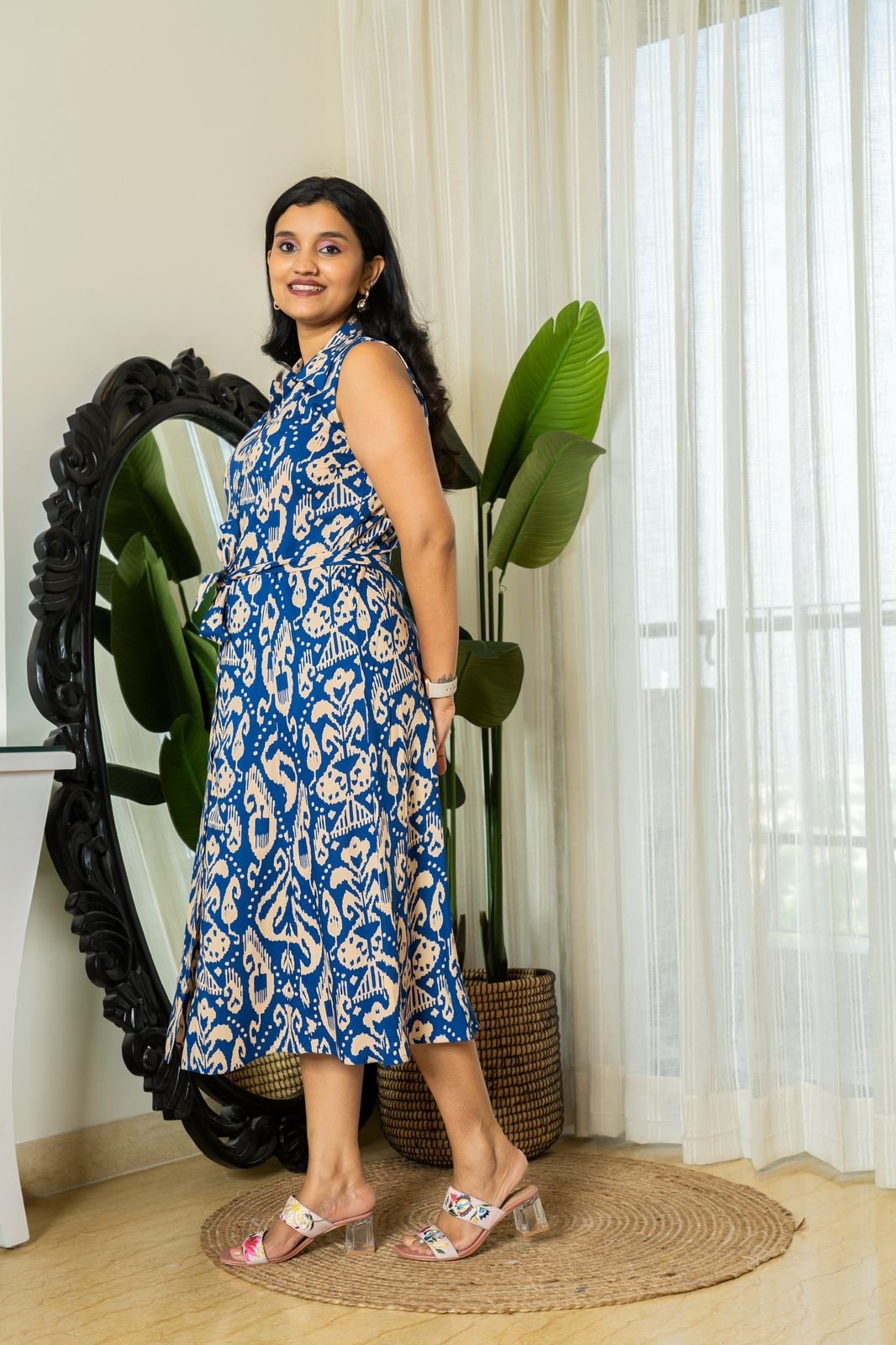 Dress with Pocket- Royal Blue Ikkat Print
