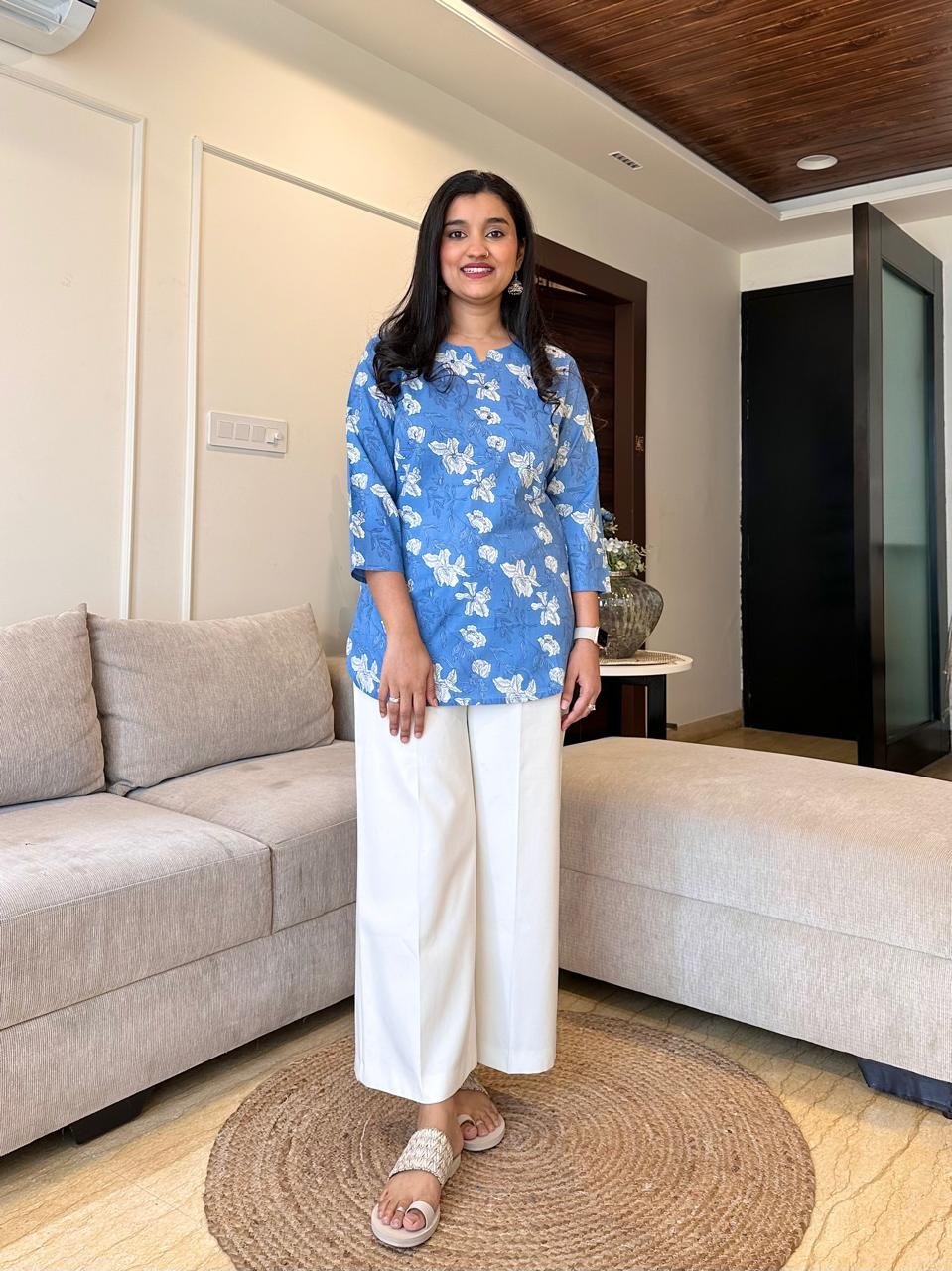 Krishi Short Cotton Top- Light Blue Florals