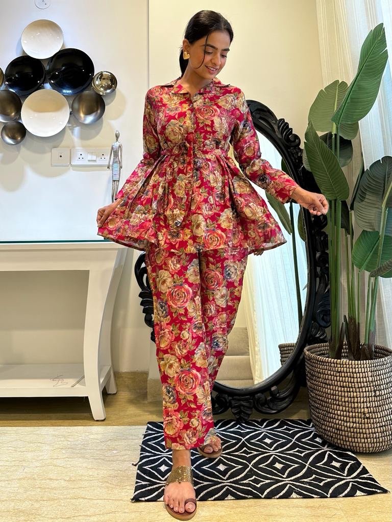 Maroon Floral Romance Coord Set