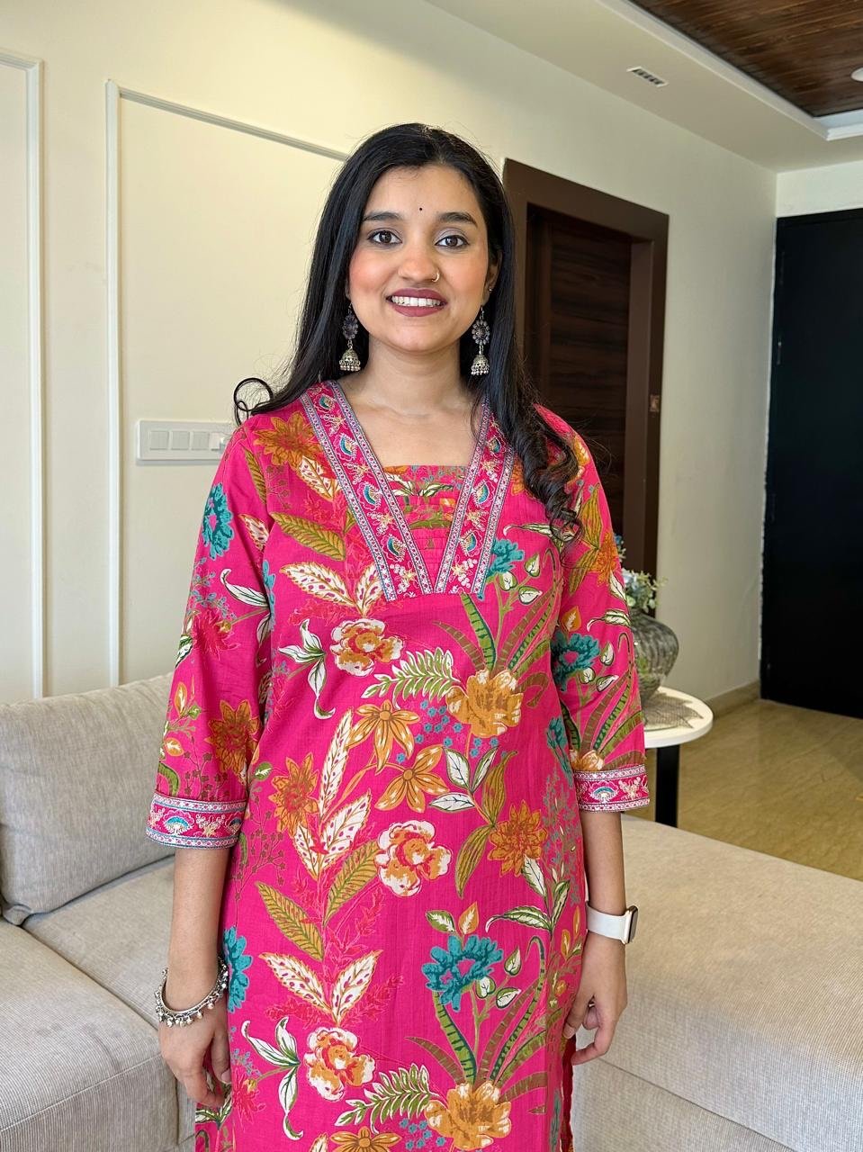 Ramya Floral Printed Cotton Suit-Pink