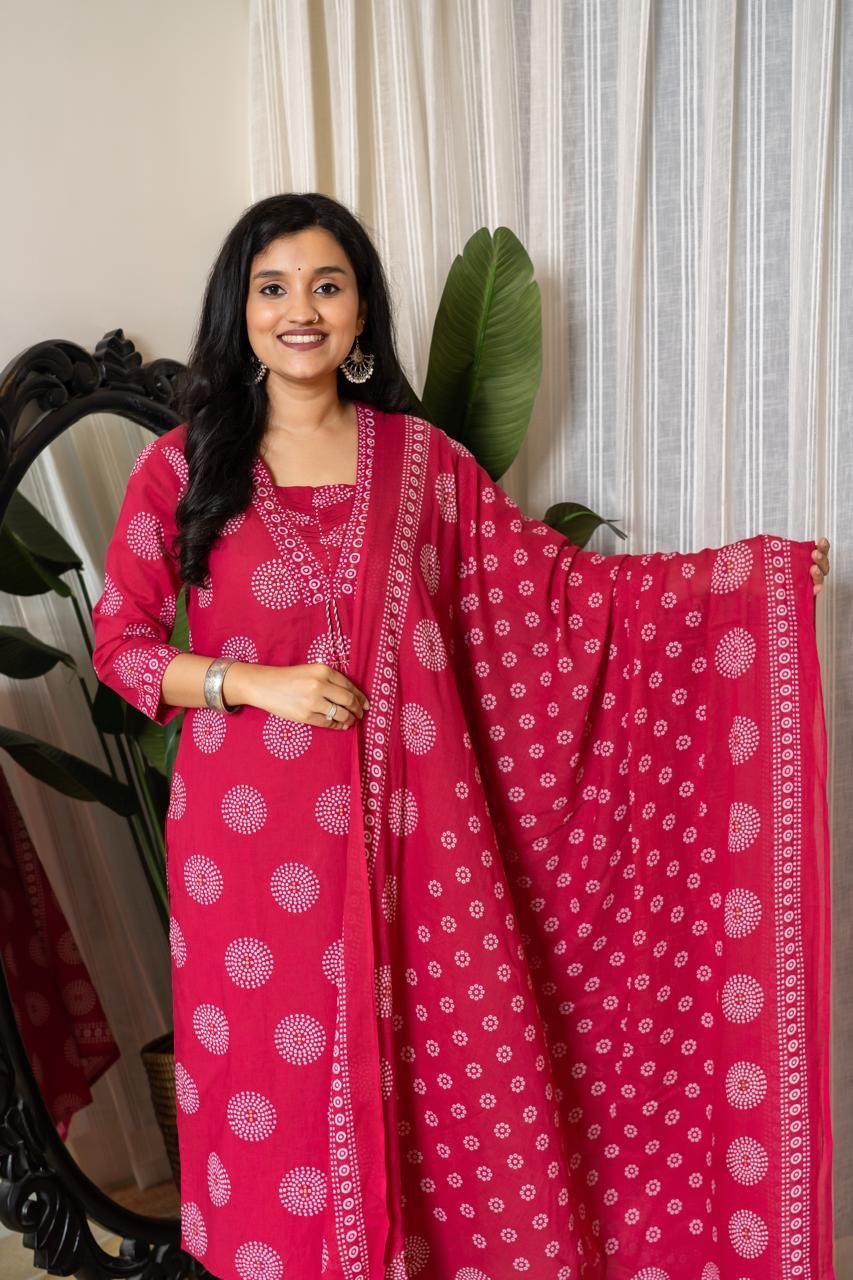 Meera Budget Cotton Suit- Darker Pink