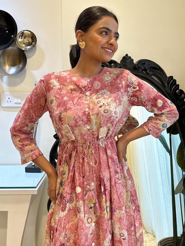 Pink Floral Midi Dress
