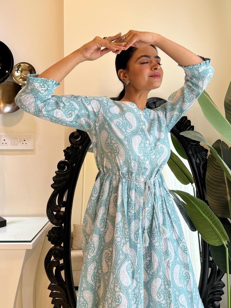Pastel Green Paisley Midi Dress
