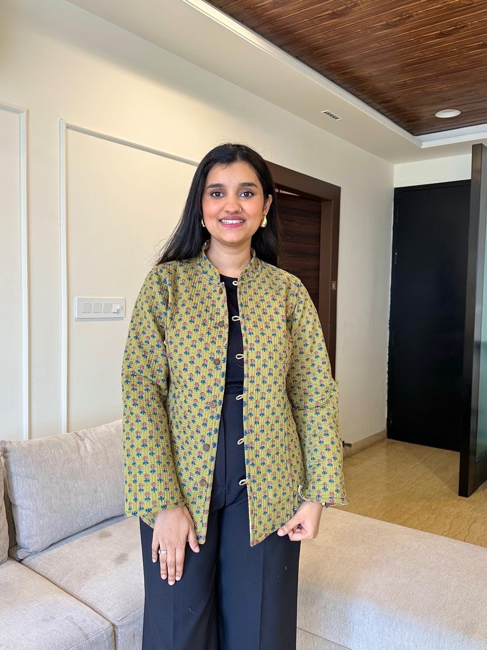 Reversible Quilted Jacket- Green Floral Jaal