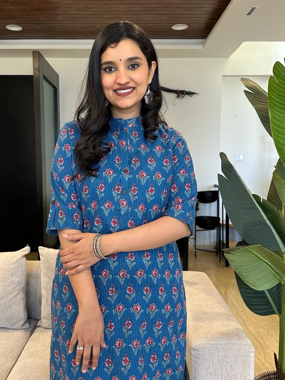 Weekend Cotton Kurta- Royal Blue Booti