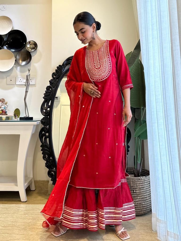 Red Love Sharara Set