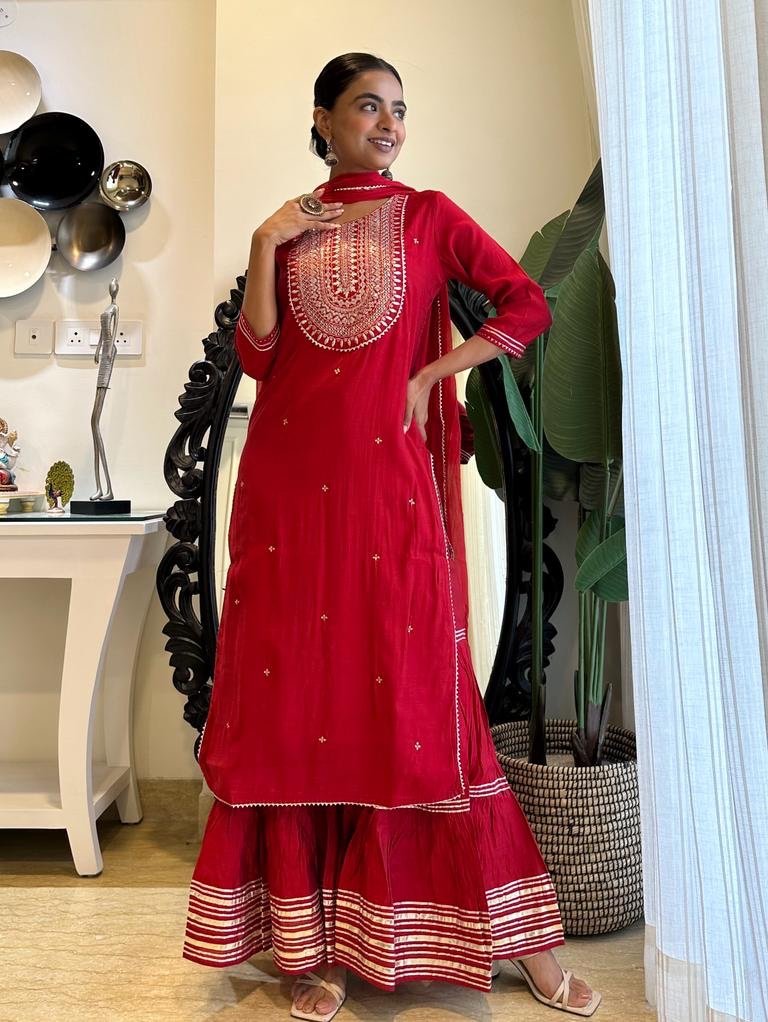 Red Love Sharara Set