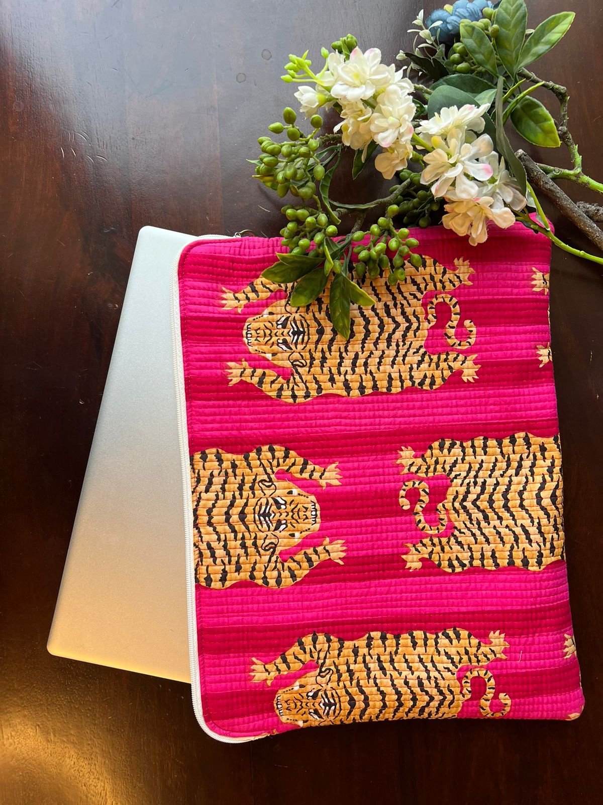 Quilted Laptop Sleeve- Pink Tiger