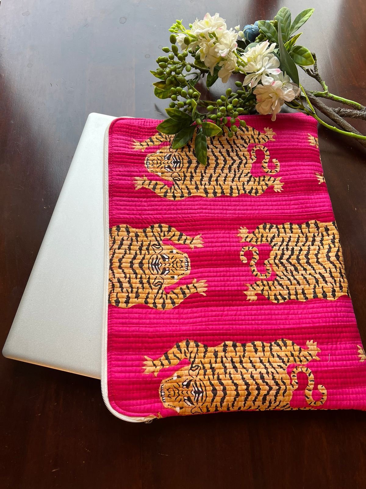 Quilted Laptop Sleeve- Pink Tiger