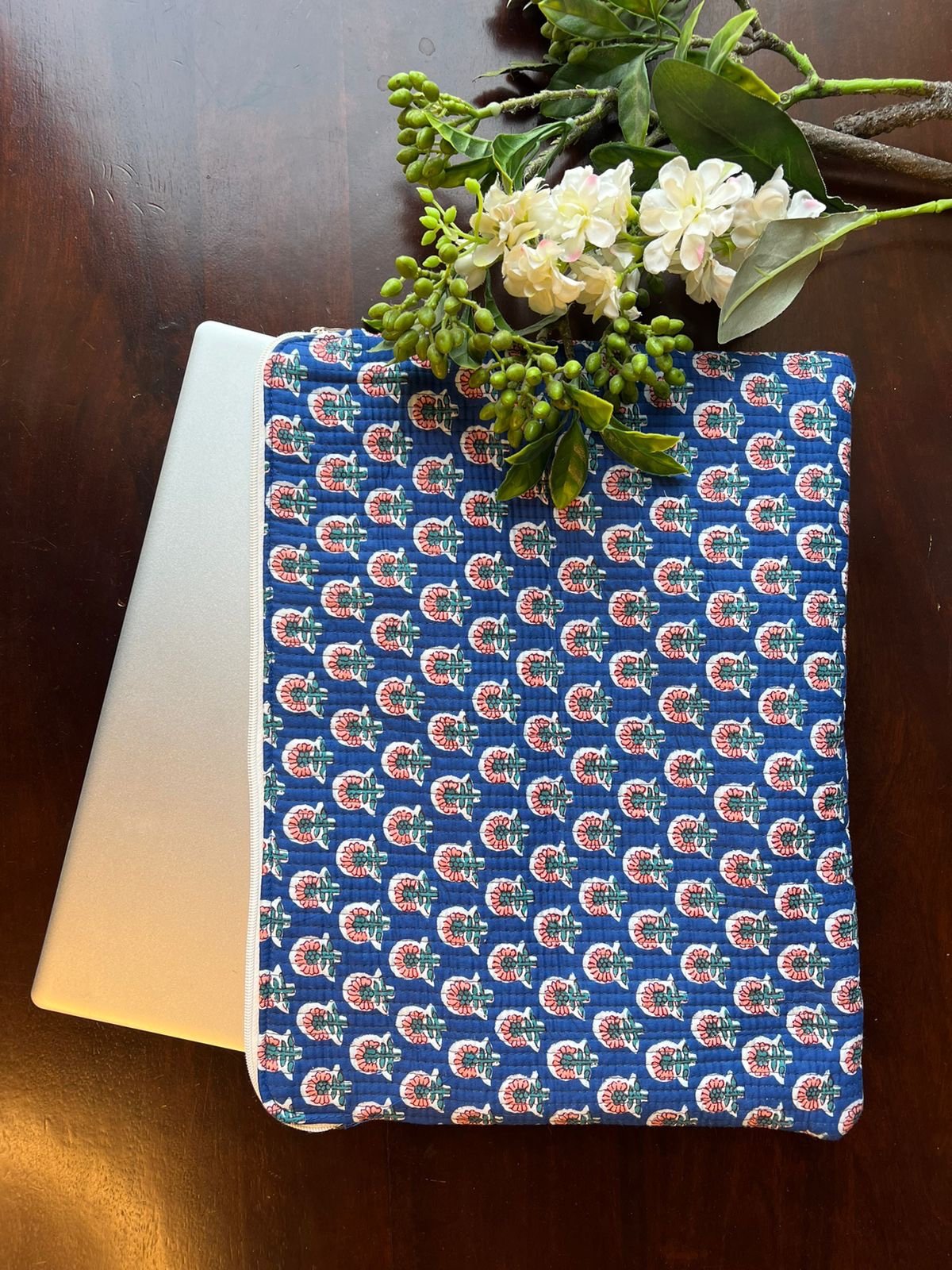 Quilted Laptop Sleeve- Blue Booti