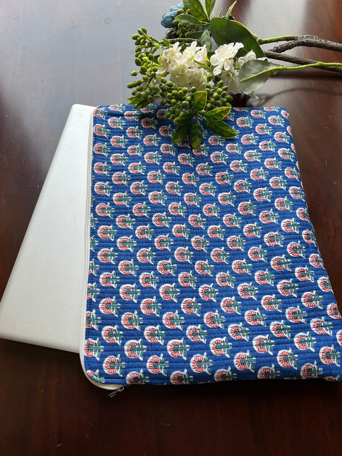 Quilted Laptop Sleeve- Blue Booti