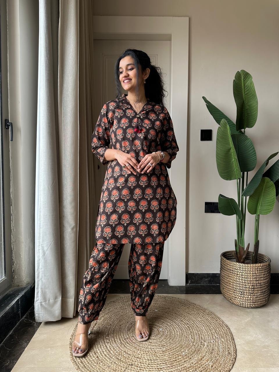 Pavi Printed Coord Set- Black Boota