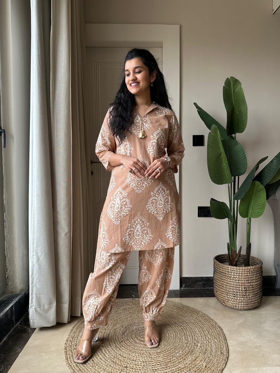 Pavi Printed Coord Set- Nude Boota