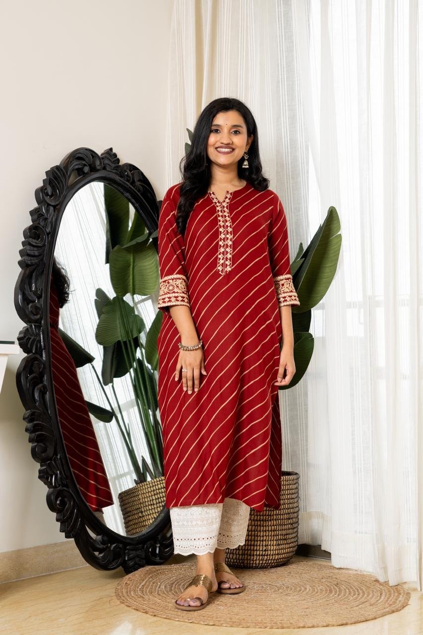 Elegant Leheriya Kurti- Maroon