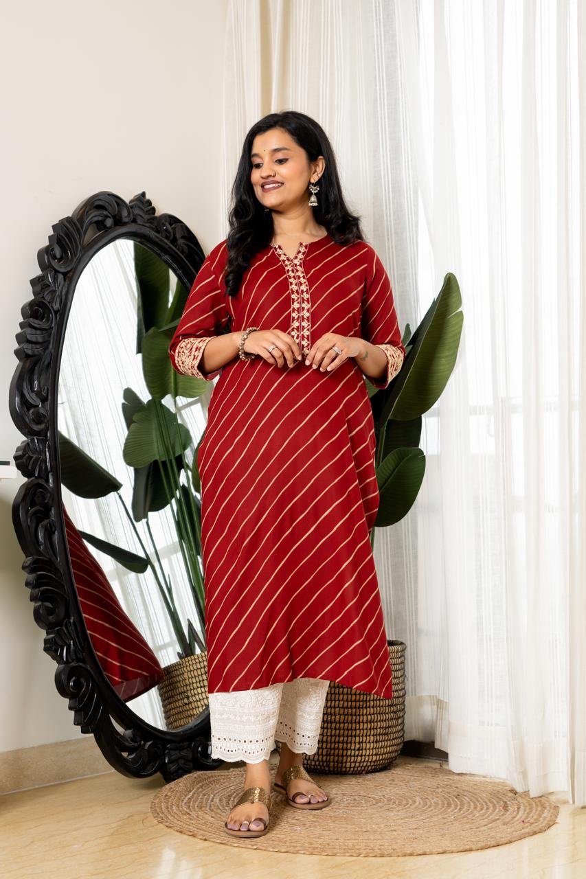 Elegant Leheriya Kurti- Maroon