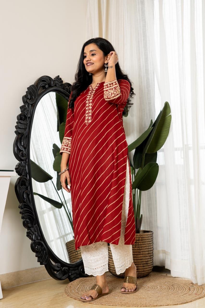 Elegant Leheriya Kurti- Maroon