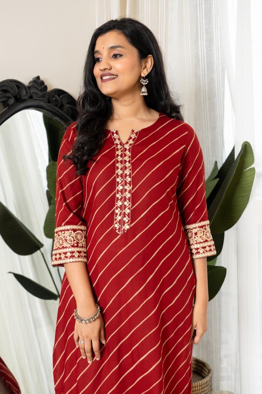 Elegant Leheriya Kurti- Maroon