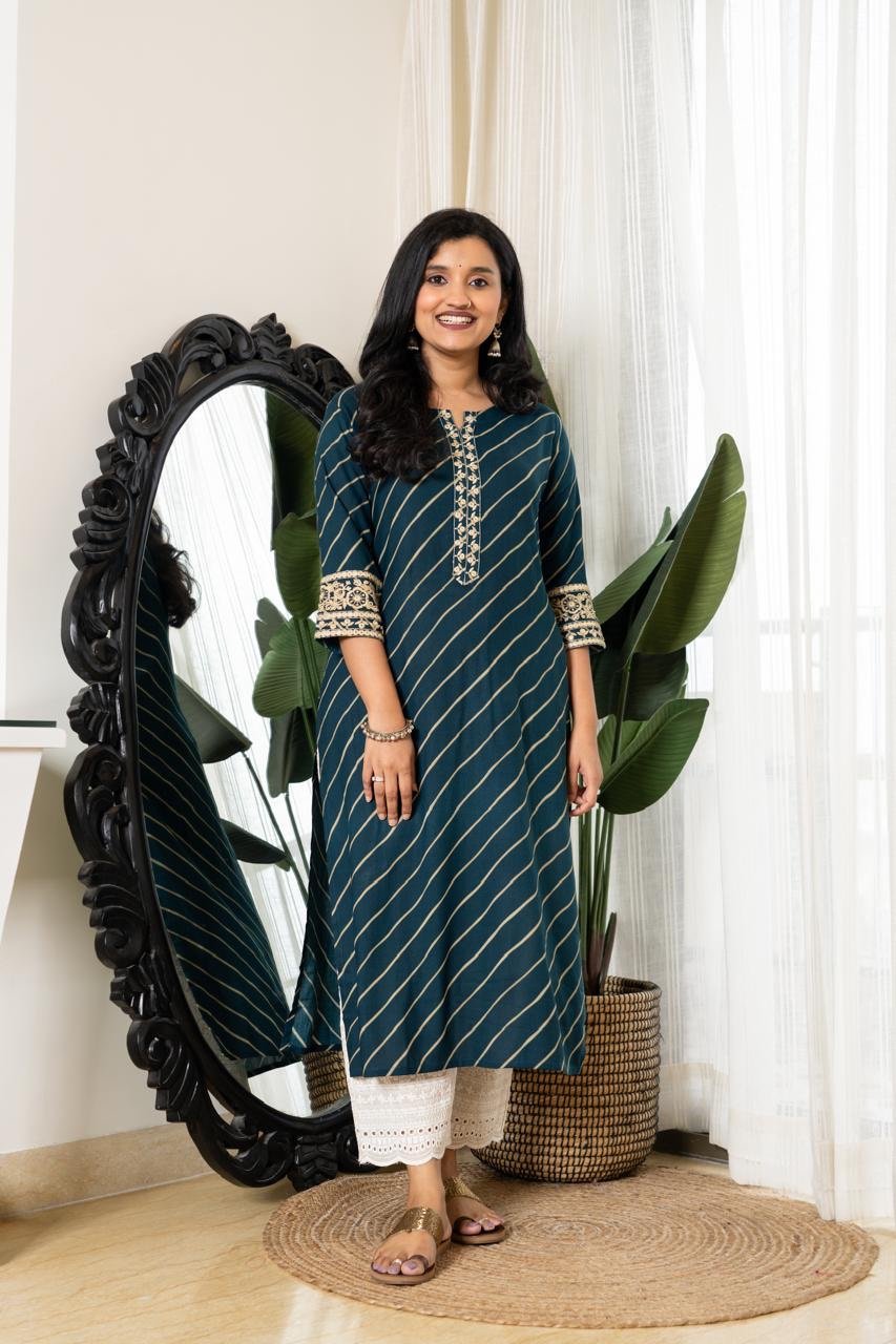 Elegant Leheriya Kurti- Blue