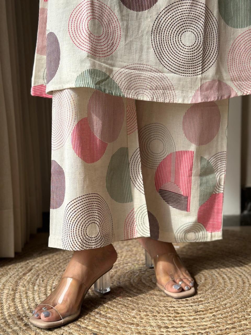 Pavitra Slub Cotton Coord Set- Pastel Circles