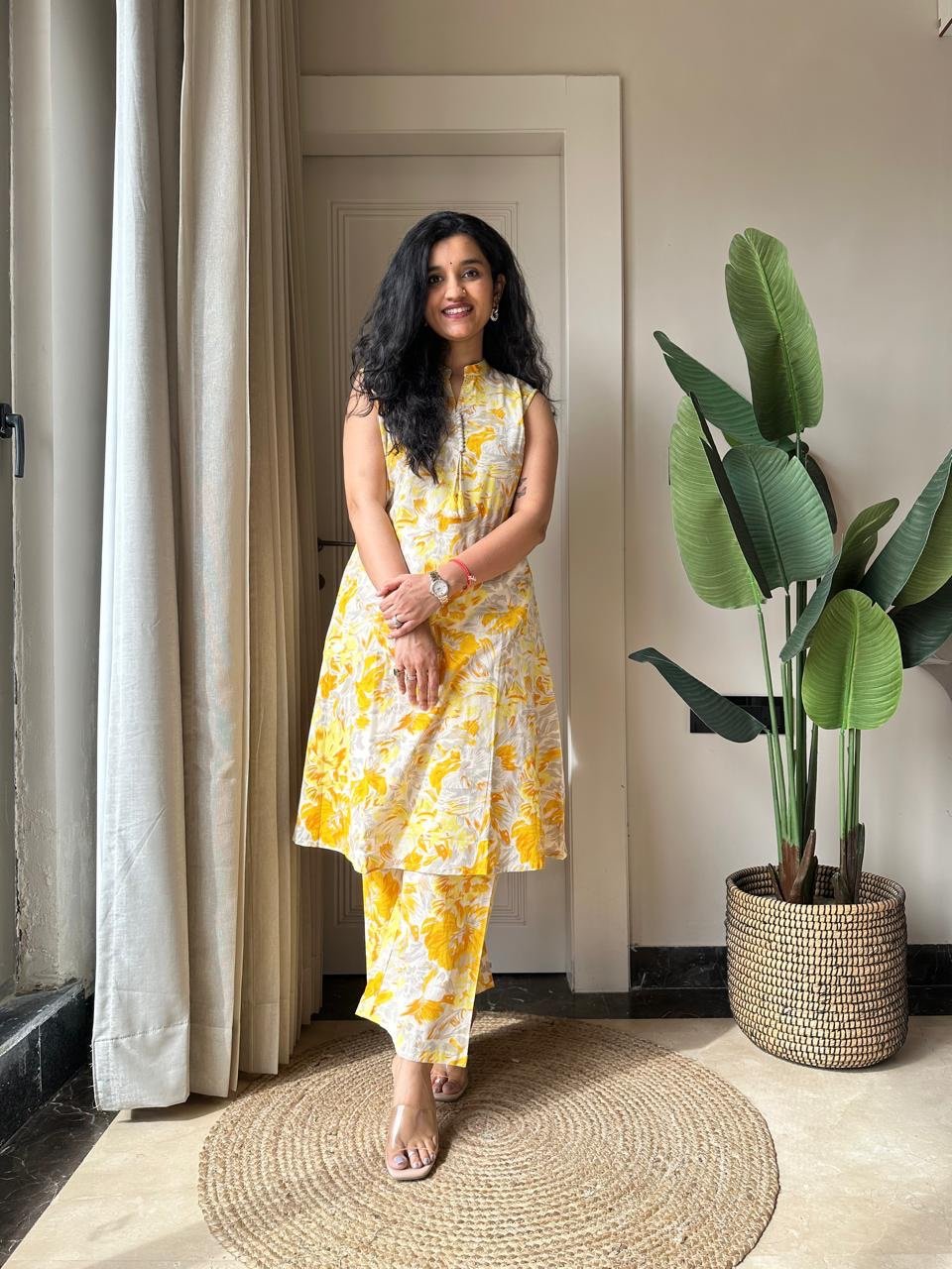 Pavitra Slub Cotton Coord Set- Yellow Fizz