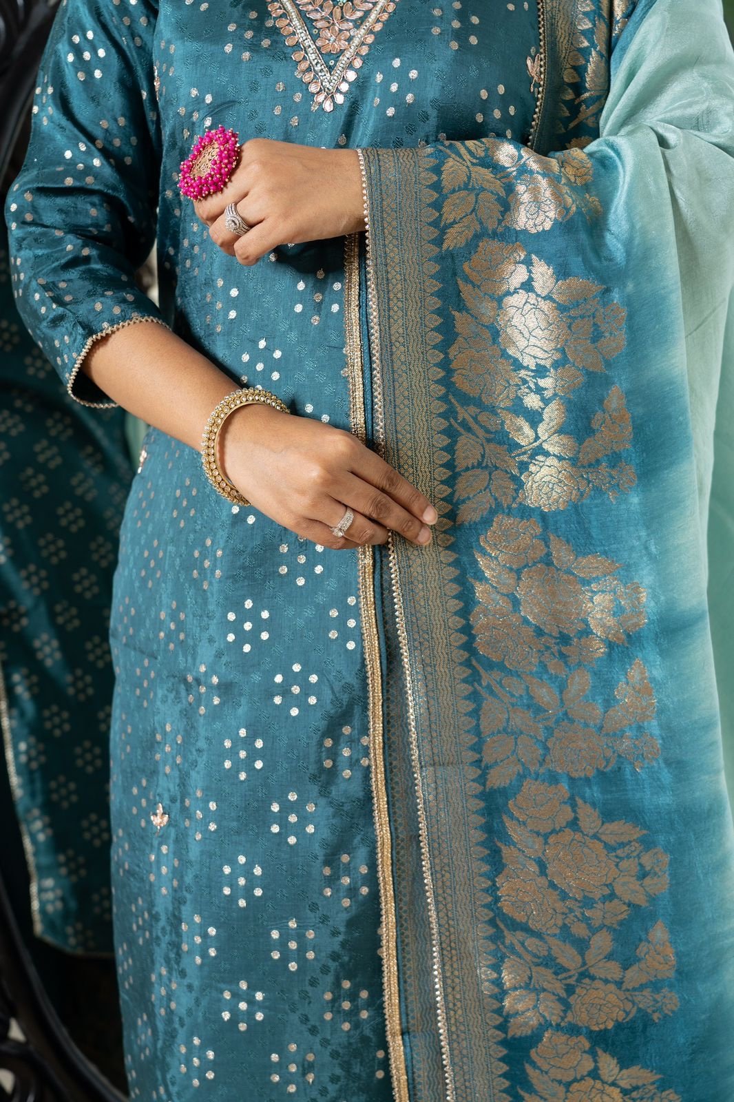 Keerat Handwork Suit- Teal