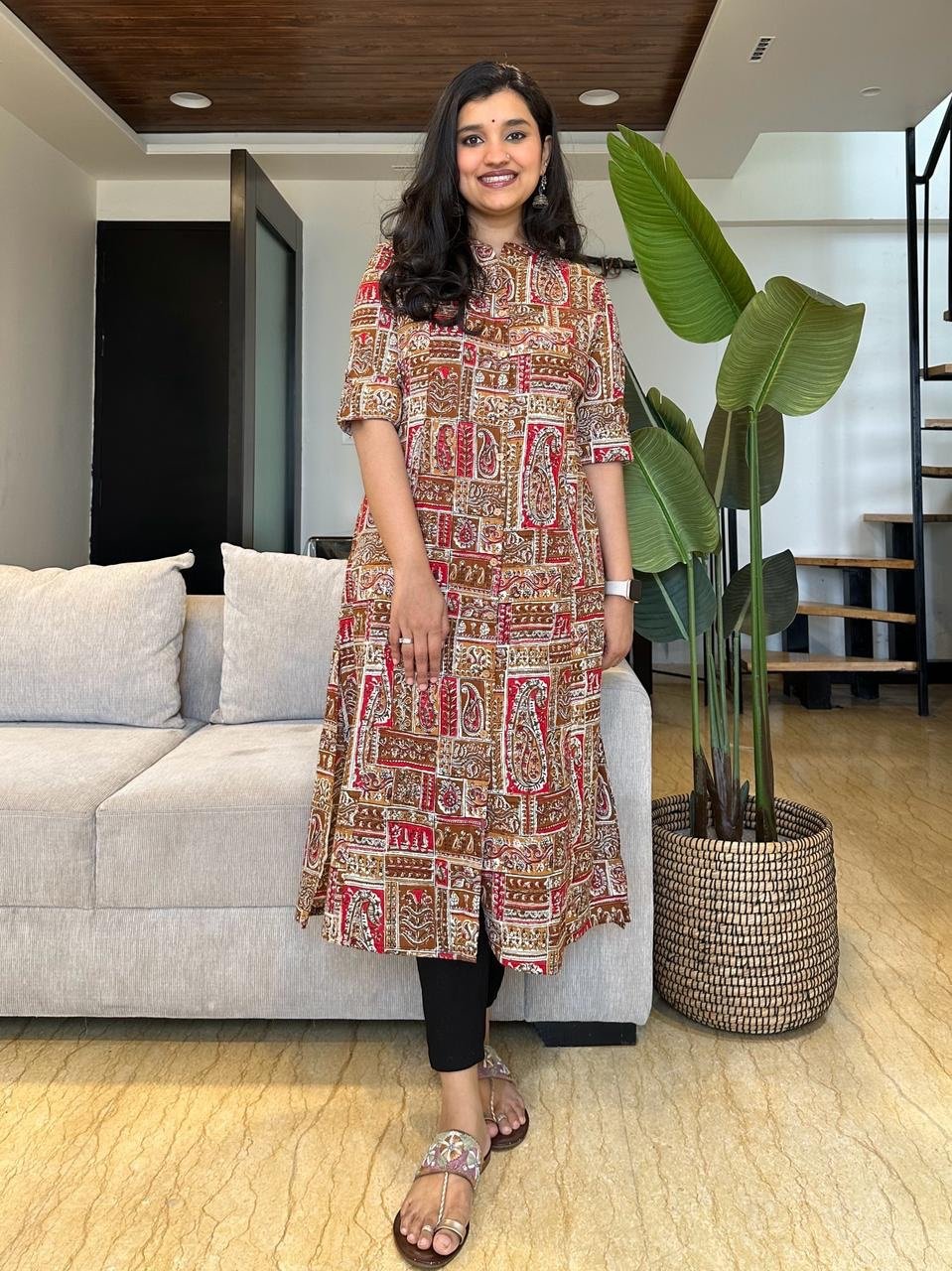 A-line Cotton Kurta- Earthy Mix
