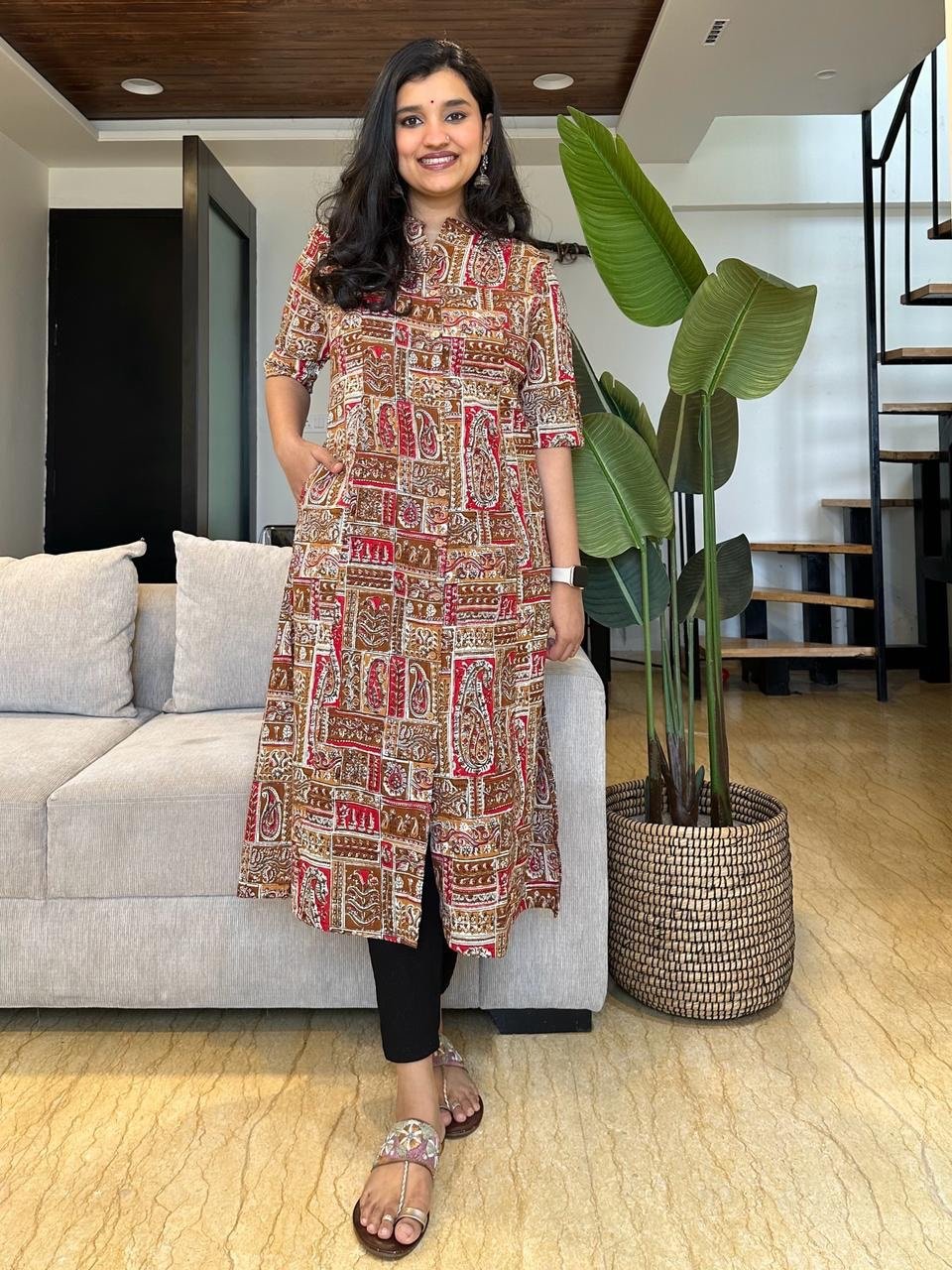A-line Cotton Kurta- Earthy Mix