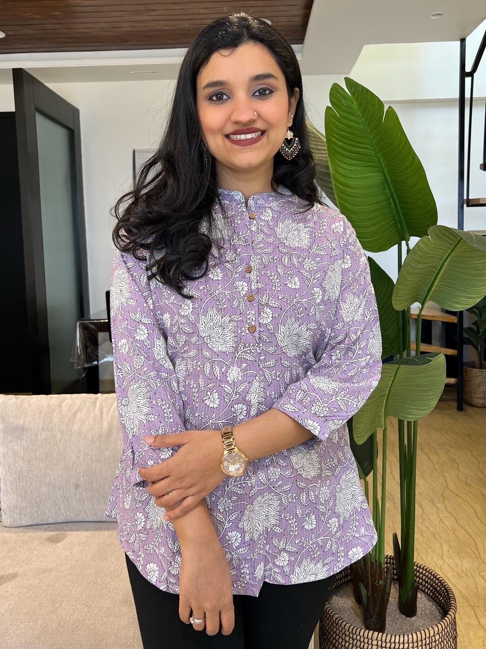 Cotton Short Top-  Lavender Floral Jaal