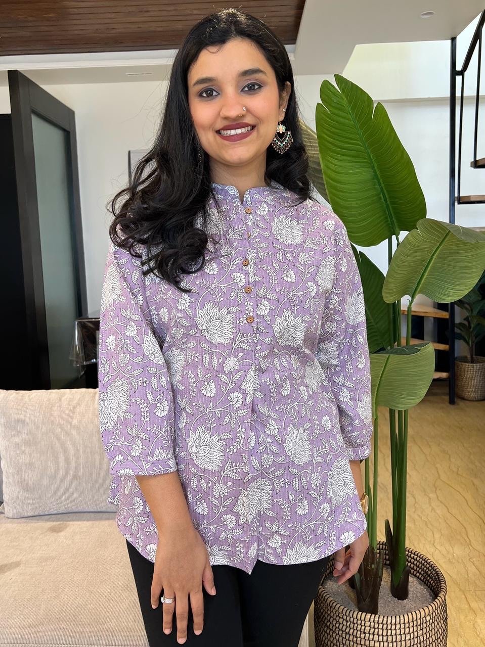 Cotton Short Top-  Lavender Floral Jaal